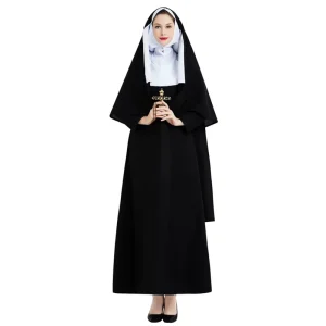 Adult Women’s Virgin Mary Nun Cosplay Dress in Black