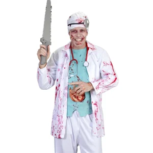 Adult Zombie Doctor Halloween Costume Bloody Surgeon Outfit with Coat Mask and Saw Medical Cosplay for Party and Show