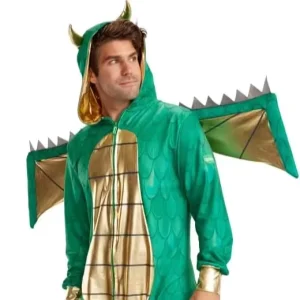 Adult’s Dragon Costume Green Mythic Monster Halloween Jumpsuit for Adult Role-playing Dragon Performance Outfit