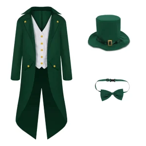 Adults Renaissance Victorian Costume Men’s Magician Ringmaster Circus Jacket Halloween Party Cosplay Tailcoat with Felt Hat Tie