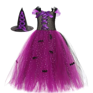 Age Appropriate Girls Princess Tutu Dress with Magic Hat Children’s Christmas Witch Costume