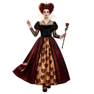 Alice Red Queen Princess Gown Velvet Puff Sleeve Heart Print Palace Dress Halloween TV Movie Fairy Tale Costume