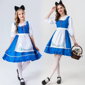 Alice in Wonderland Maid Costume Blue Housemaid Outfit Women’s Polyester Parent-Child Costume