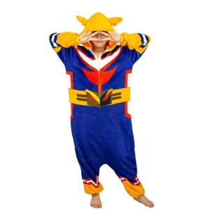 All Might Halloween Carnival Cosplay Costumes Cartoon Pajamas Flannel Jumpsuits for Kids Adults