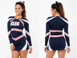 All Star New Design OEM Cheerleader Costume Uniform With Shiny Rhinestones Embroidery Logo Custom Made For Adult Women