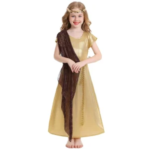 Ancient Egypt Cleopatra Modern Drama Dress Cosplay Costume Golden Dress Halloween for Kid Stage Performance