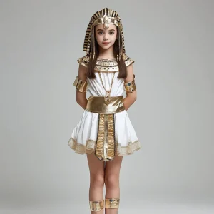 Ancient Egyptian Cleopatra White and Gold Short Dress Costume