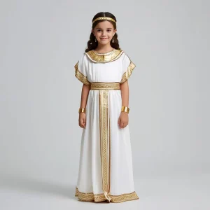 Ancient Egyptian Female Pharaoh Costume White and Gold Robe for Holiday Party Performance