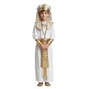 Ancient Egyptian Pharaoh Costume White Robe with Headdress