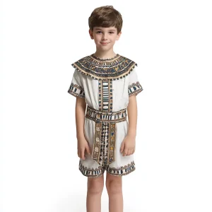 Ancient Egyptian Queen Boys Role Play Costume Print Set in Polyester for Holiday Party Performance