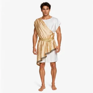 Ancient Greek Roman God Costume for Men White Tunic Gold Toga