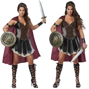 Ancient Roman Soldier Costume Adult Men Women Kids Halloween Family Spartan Warrior Cosplay Carnival Gladiators Soldier Cloak