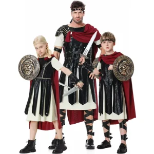 Ancient Roman Spartan Warrior Costume Set for Children with Cloak and Shield