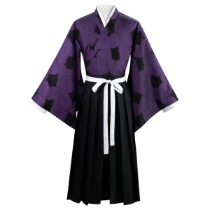 Anime Cosplay Costume Purple Geometric Pattern Kimono Samurai Hakama Outfit