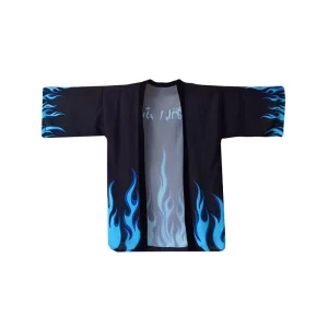 Anime Happi Coat Blue Fire Sabito Haori Loose Soft Yukata OEM Japanese Kimono Cardigan Costumes Cloak