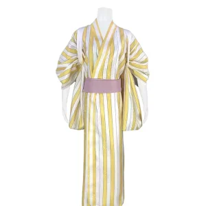 Anime Pirate and King Cosplay Costume Japanese Yukata Yellow Striped Anime Kimono for Adult