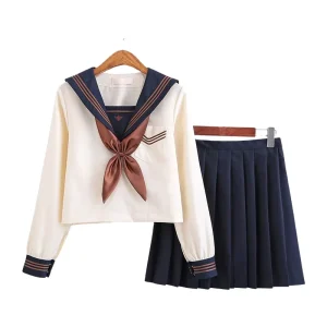 Anime Sailor Suit JK Uniform for College and Middle School Girls, Light Yellow