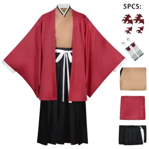 Anime-Style Japanese Kimono Cosplay Costume Set, 5-Piece, Unisex Adult, Polyester