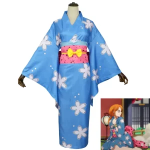 Anime Yukata Kimono One Piece Cosplay Outfit for King Nation Nami Unisex Adult Halloween Party Costume (Polyester)