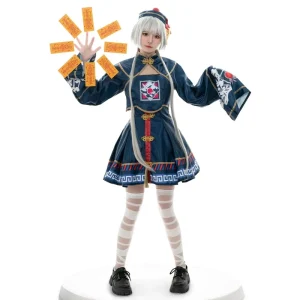 Anime Zombie Girl Dress Costume Chinese Frog Button Print Design Polyester Material Women’s Halloween Comic Con Themed Roleplay