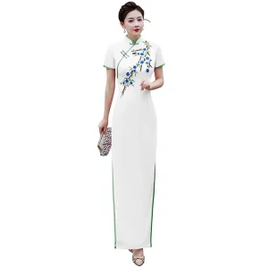 Atmospheric Cheongsam Floral Elegant Chinese Retro Traditional Clothing Style Long Women’s Show Stage Performance Qipao Dress