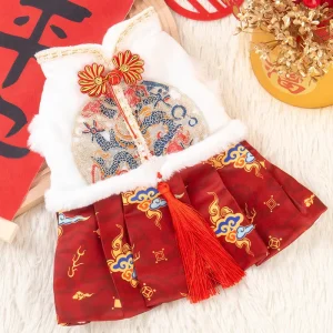 Autumn Winter Dog and Cat Princess Chinese Tang Costume Dress New Year Polyester