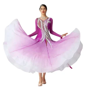 B High end New Standard Ballroom Dance Dress Women Girls Modern Competition Costume Waltz Stage Long Sleeve for Sale