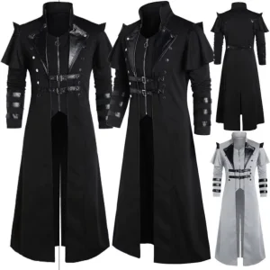 BAIGE Medieval Anime Cosplay Costumes Men’s Clothing Vintage Black Long Jacket Gothic Steampunk Punk Trench Noble Knight Clothes