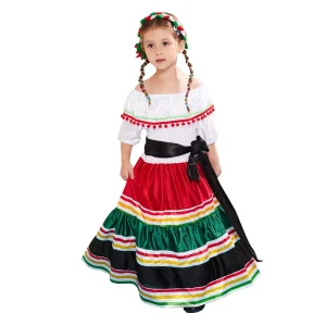 BAIGE Promotional Girl’s Mexican Dress Halloween Costume Kids Traditional Senorita Blouse Dance Skirt
