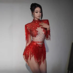 BH1789 Shining Sequined High slit Female Singers Stage Outfit Commercial Performances Sexy bar Disco Short Latin Dance Costume