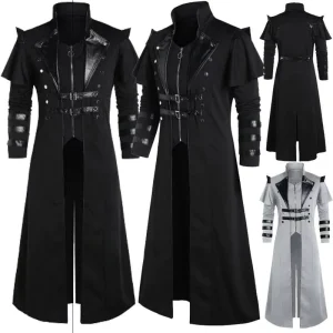 BX Medieval Anime Cosplay Costumes Men’s Clothing Vintage Black Long Jacket Gothic Steampunk Punk Trench Noble Knight Clothes