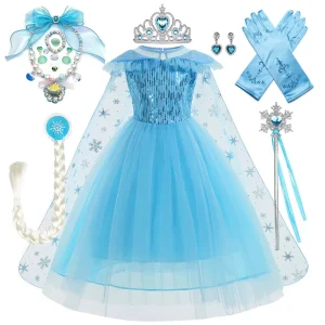 Baige High Quality Birthday Party Cosplay Blue Halloween Costume Set Princess Dress Girl Party Dress Children’s Party Dress Elsa