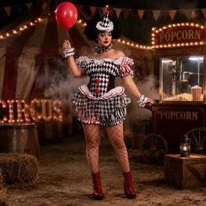 Baige Plus Size Clown Costume Halloween Circus Carnival Cosplay Outfit Funny Role Play Stage Performance Costume S 3XL