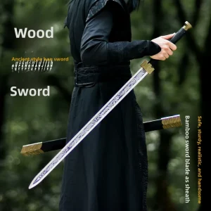 Bamboo Wooden Eight sided Han Style Treasure Sword with Sheath Hanfu Accessories Unisex Children’s Toy