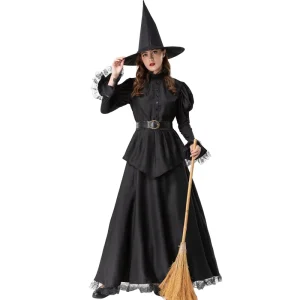 Beauty Embryo S XXL Dark Witch Costume Medieval Sorceress Masquerade Skirt COSplay Outfit Halloween Black Polyester