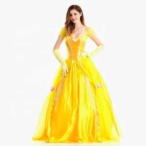 Beauty and the Beast Cosplay Party Costume Yellow Princess Dress for Women Adults