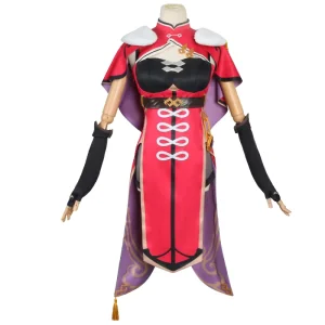 Beidou Cosplay Costume Women’s Black and Red Dress Cloak Full Set