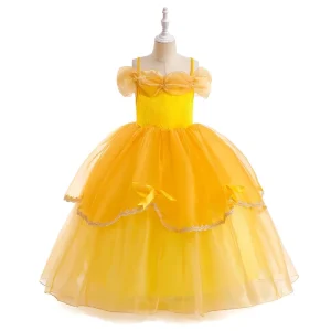 Belle Princess Cosplay Dress Birthday Party Fairy Costume for Toddler Girls Ball Gown Yellow