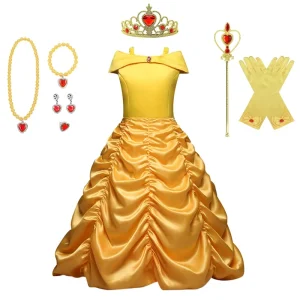 Belle Princess Cosplay Dress for Girls with Magic Stick and Crown