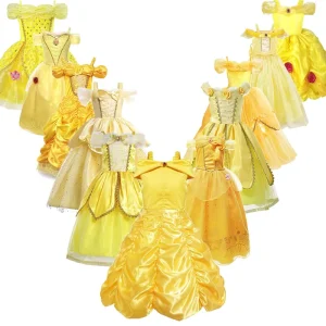 Belle Princess Dress Kids Belle Cosplay Costumes Yellow Fancy Dress for Toddler Halloween Party Costume