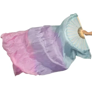 Belly Dance Costume Props Girlish Colorful Gradient Silk Hand Fans Veils Digital Printing for Performance
