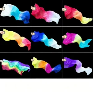 Belly Dance Faux Silk Veil Fans Left Right Hand Imitation Silk Bamboo Long Dance Fan Costume for Women