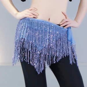 Belly Dance Hip Scarf Beaded Tassel Chiffon Triangle Waist Belt for Women Oriental Dance Waist Chain Stage Performance