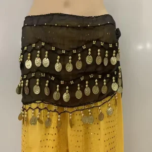 Belly Dance Hip Scarf Belly Dancer Outfit 3 Layer Gold Coin Crochet Design