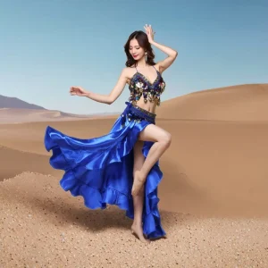 Belly Dance Top & Full Skirt & Belt Costume Belly Dance Set Indian Dance Wear Party Set Outfits 3PCS
