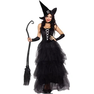 Black Adult Witch Women Layered Cake Skirt Halloween Party Cosplay Witch TV & Movie Costume