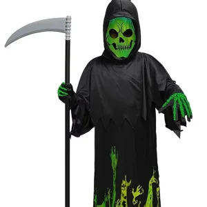 Black Children’s Horror Ghost TV & Movie Halloween Cosplay Polyester Hooded 3D-Printed Long-Sleeve Jumpsuit