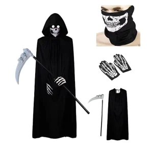 Black Devil Death Scythe TV & Movie Polyester Halloween Cosplay Costume One Size Hooded Robe Cloak Cape Dress