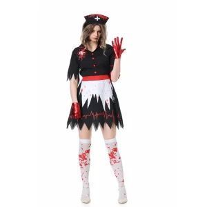 Black Halloween Nurse Cosplay Dress Horror Terrified Bloody Nurse Zombie Cosplay Stage Show Costume