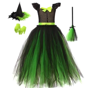 Black Long Dress Witch Cosplay Costume with Accessories